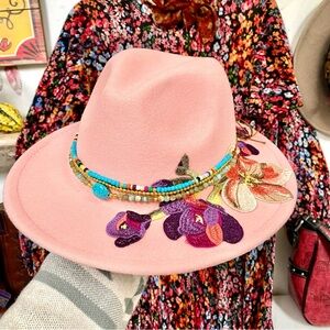 Stunning floral & beaded detailing boho western/ranch boho hat shabby chic vibe